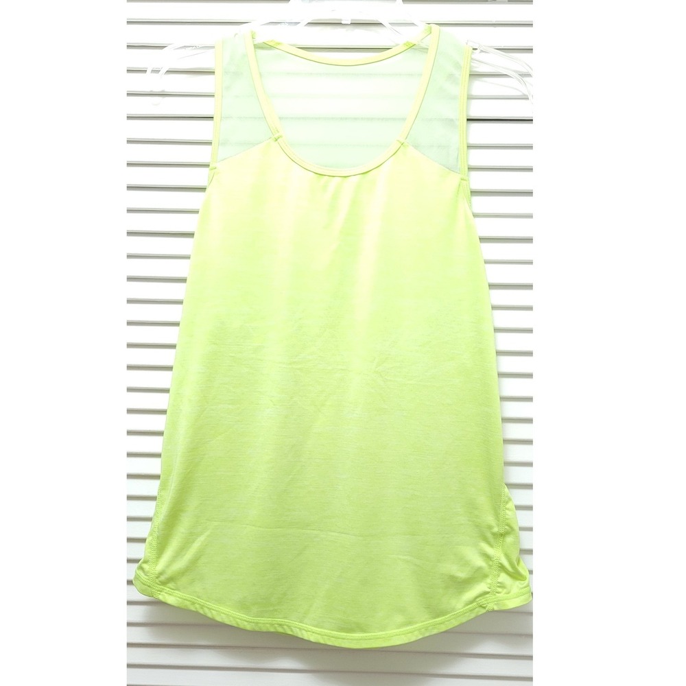 Neon Lime Green Mesh Panel Open Back Athletic Tank Top Womens Large